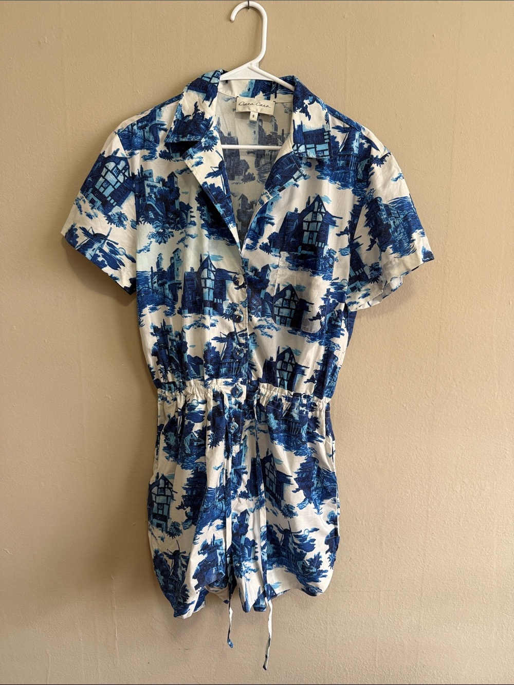 Cara Cara Blue and White Scenic Cotton Button-Up